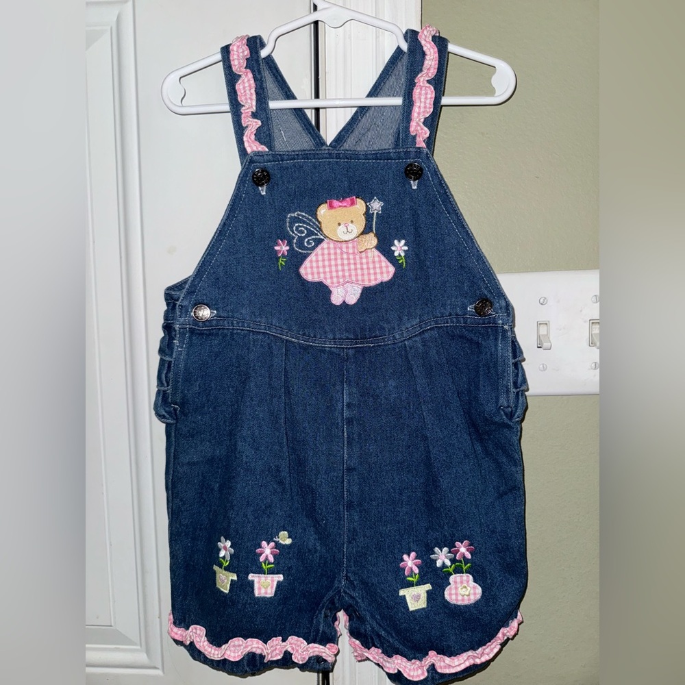 Vintage Fairy Teddy Denim Jean Overalls Size 24m